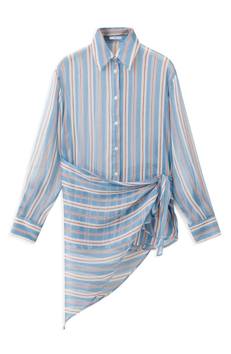 MANGO Stripe Scarf Hem Button-Up Shirt, Main, color, 