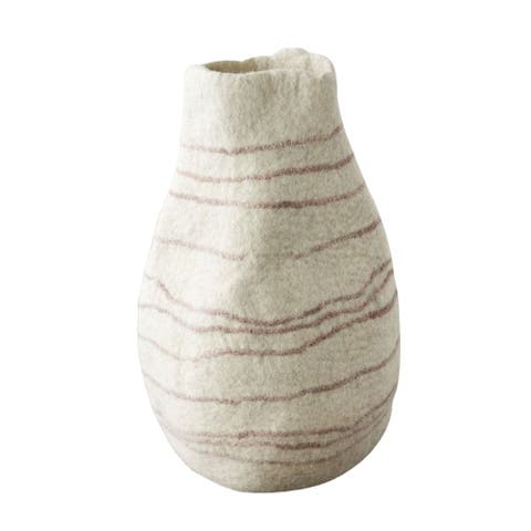 Tribal Lines Wool Ivory & Soft Stone Gourd Basket