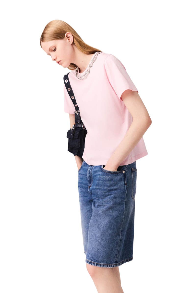 maje Short-sleeve jewel neck T-shirt, Alternate, color, Pink