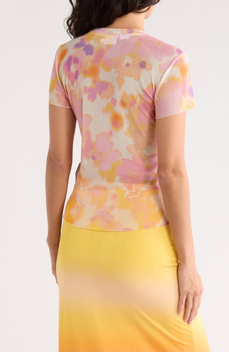 Desigual Floral Print Mesh Top, Alternate, color, Lilac