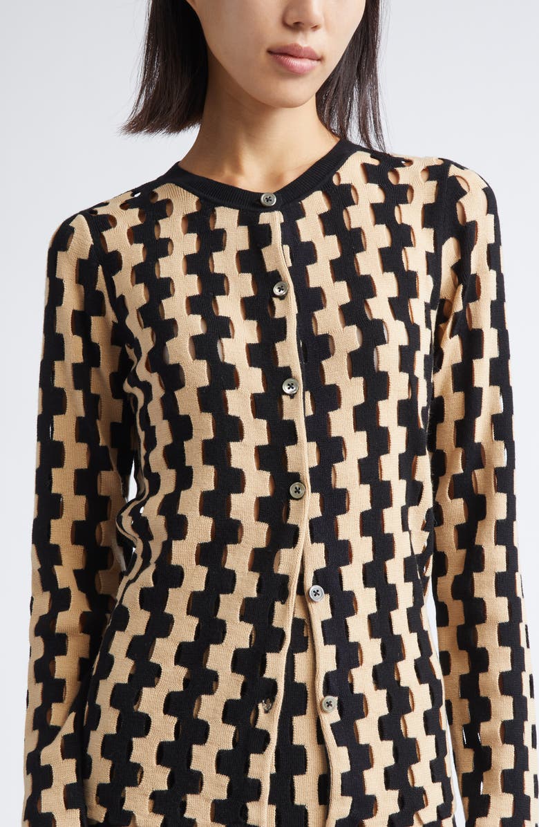 ZANKOV Bowery Open Stitch Merio Wool Cardigan, Alternate, color, Cream/ Black Multi