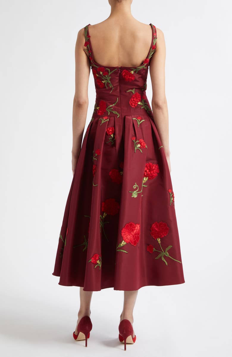 Carolina Herrera Embroidered Floral Silk Faille Dress, Alternate, color, Rioja Multi