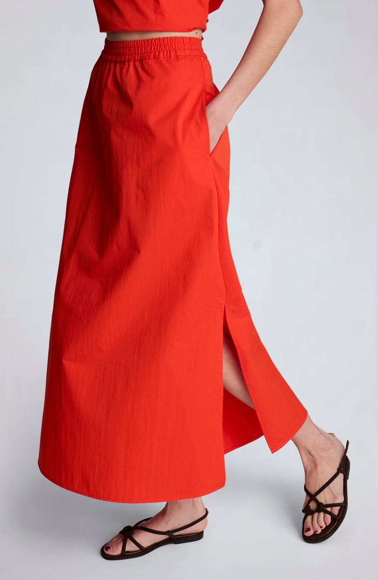 Kenneth Cole Pull On Flare Cotton Blend Maxi Skirt, Alternate, color, Lava Red