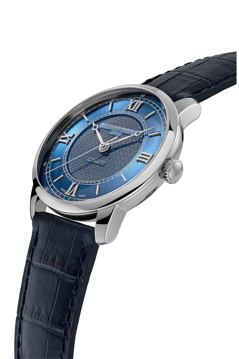 Classics Automatic Leather Strap Watch, 38.5mm, Alternate, color, BLUE