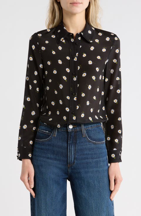 Willa Floral Long Sleeve Silk Button-Up Shirt