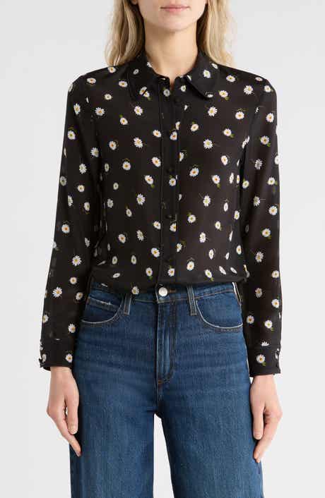 Alice + Olivia Willa Floral Long Sleeve Silk Button-Up Shirt