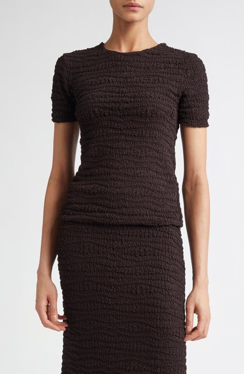 Shop Jil Sander Fitted Embroidered Crepe Jersey Short Sleeve Top In Chocolate Brown