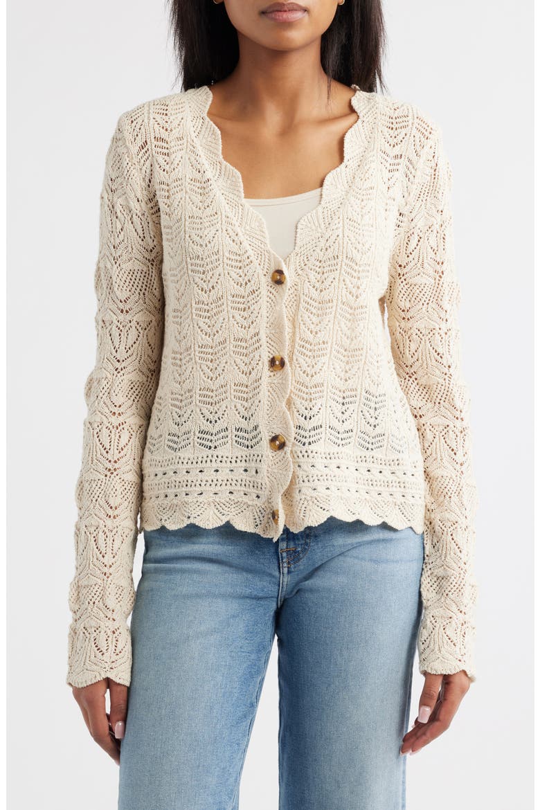 Tamia Pointelle Knit Cardigan, Main, color, EGG SHELL