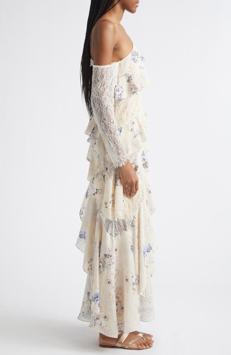 Camilla Laced with Love Asymmetric Frill Paneled One-Shoulder Long Sleeve Maxi Dress, Alternate, color, Laced With Love