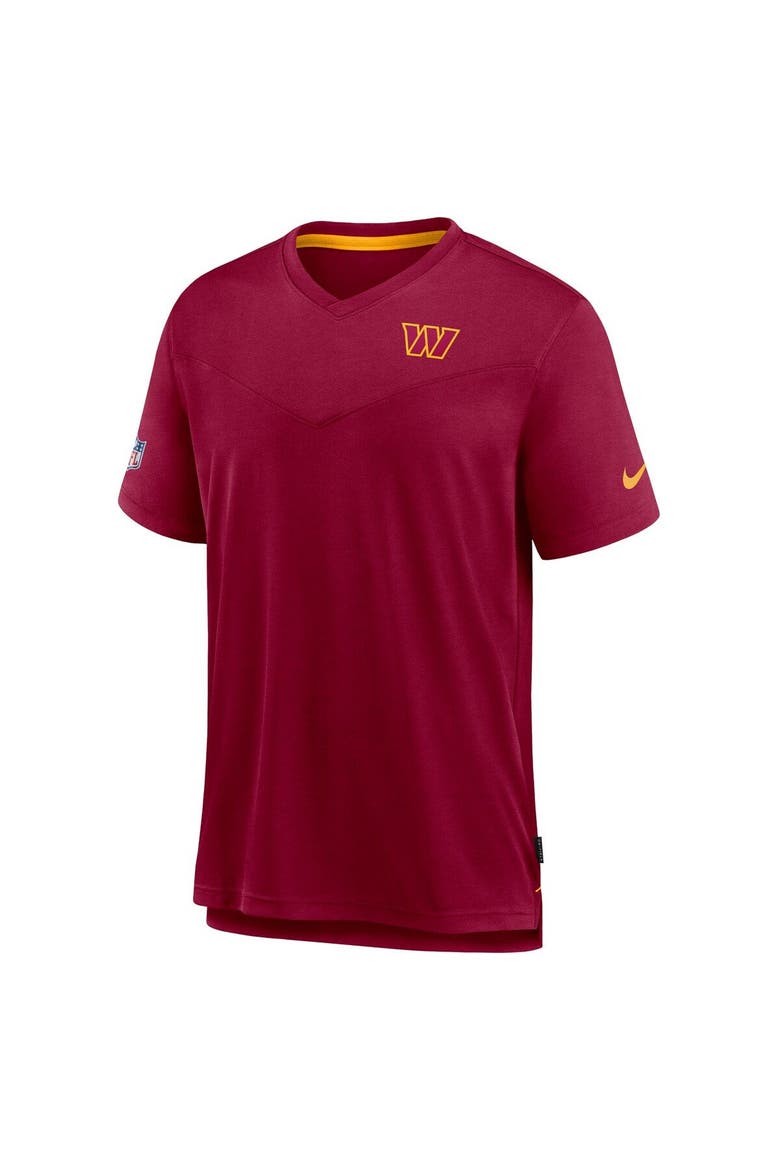 Men's Nike Burgundy Washington Commanders Sideline Coach Chevron Lock Up Logo V-Neck Performance T-Shirt, Alternate, color, Burgundy