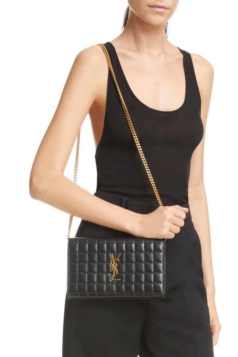 Cassandre Quilted Leather Wallet on a Chain, Alternate, color, NERO
