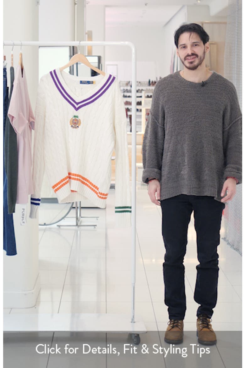 Embroidered Cricket Cotton & Linen V-Neck Sweater video