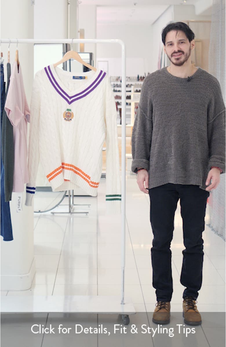 Embroidered Cricket Cotton & Linen V-Neck Sweater, sales video thumbnail