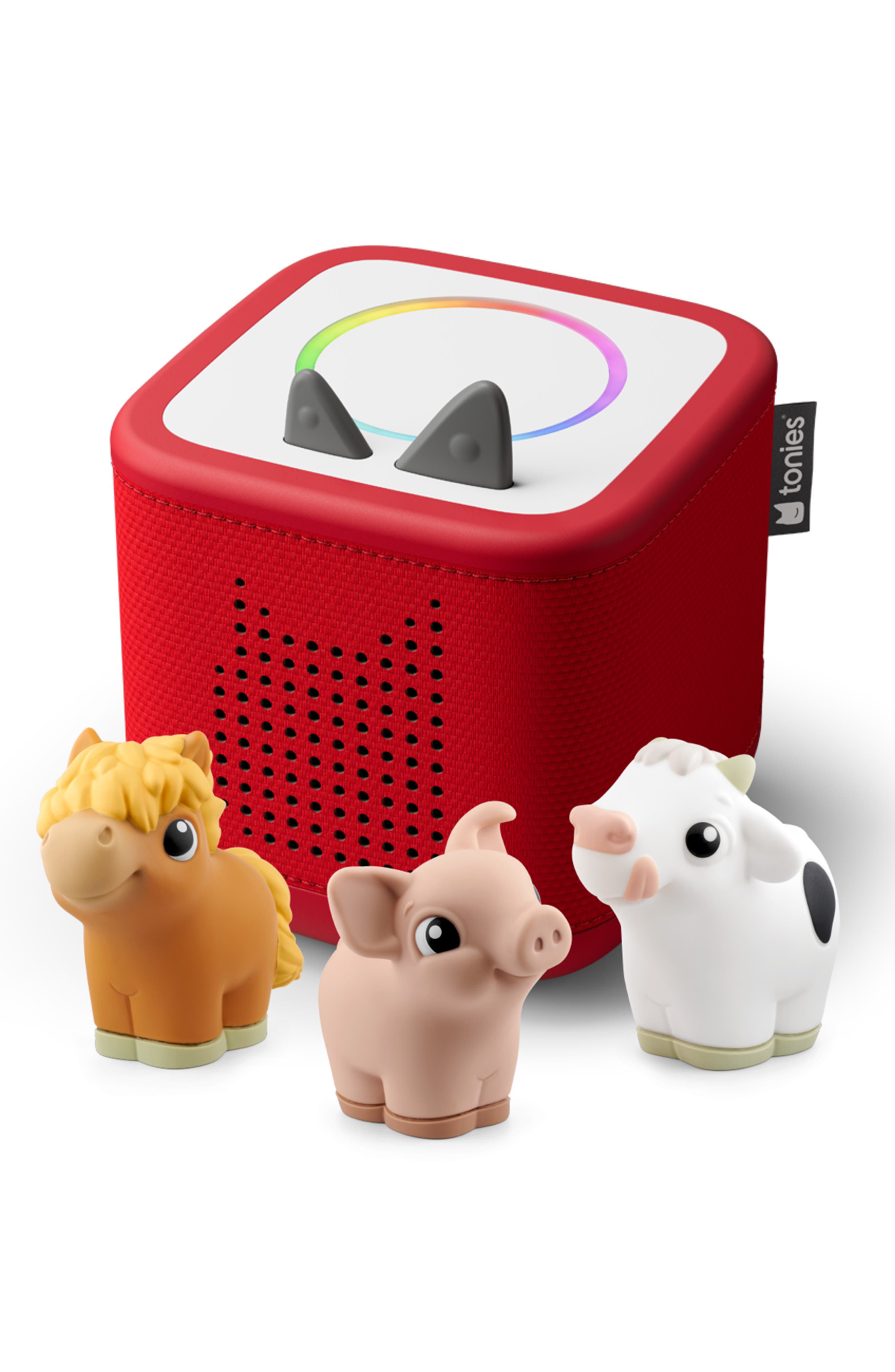 tonies Toniebox 2 with 3-Pack Farm Tonie Audio Characters Bundle in Red 