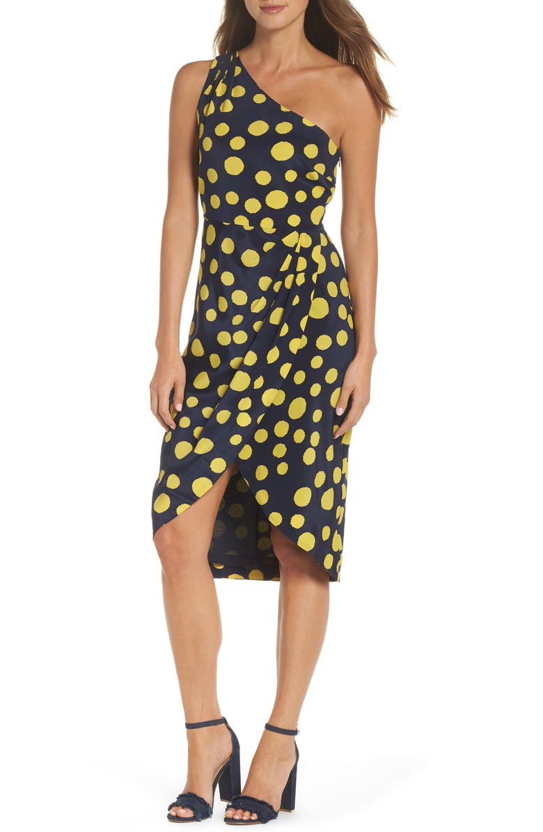 J.Crew Polka Dot One-Shoulder Silk Dress, Main, color, 