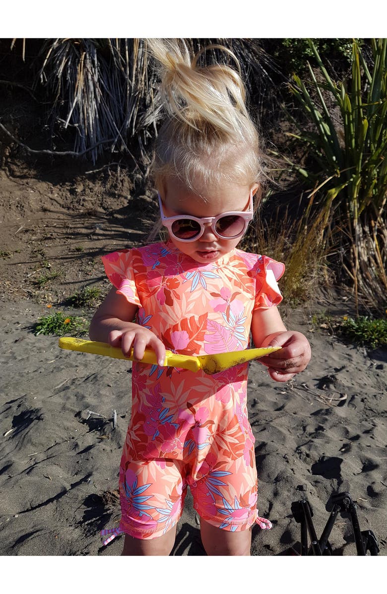 Snapper Rock Tropical Punch Flutter Sleeve One-Piece Rashguard Swimsuit, Alternate, color,