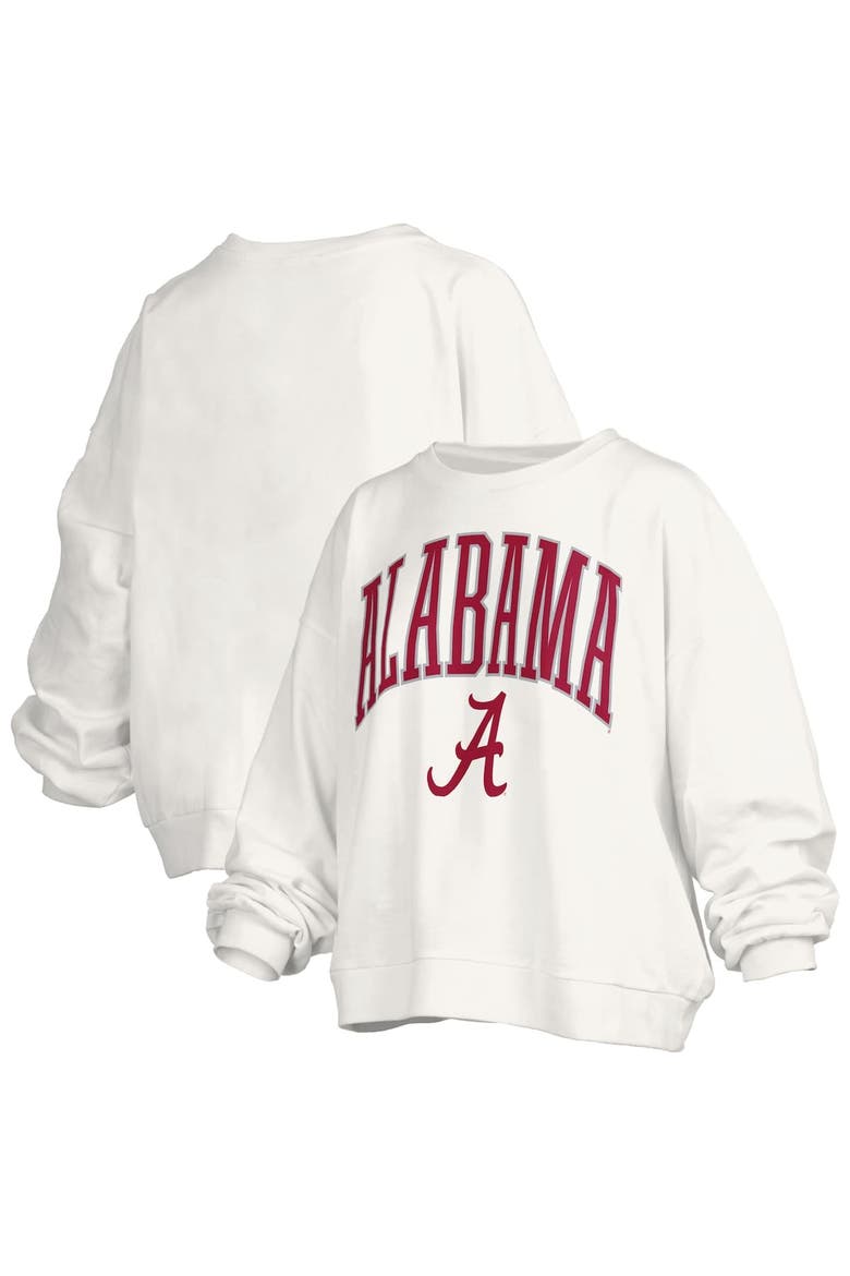 Women's Pressbox White Alabama Crimson Tide Janise Arch Over Logo Waist Length Oversized Pullover Sweatshirt, Alternate, color, White