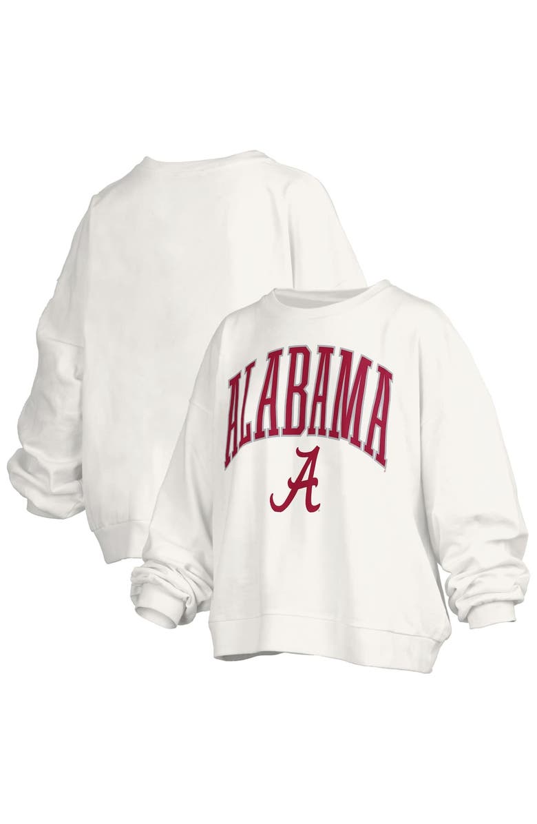 PRESSBOX Women's Pressbox White Alabama Crimson Tide Janise Arch Over Logo Waist Length Oversized Pullover Sweatshirt, Alternate, color, White