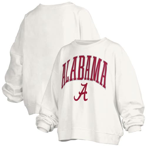 Pressbox White Alabama Crimson Tide Janise Arch Over Logo Waist Length Oversized Pullover Sweatshirt In White
