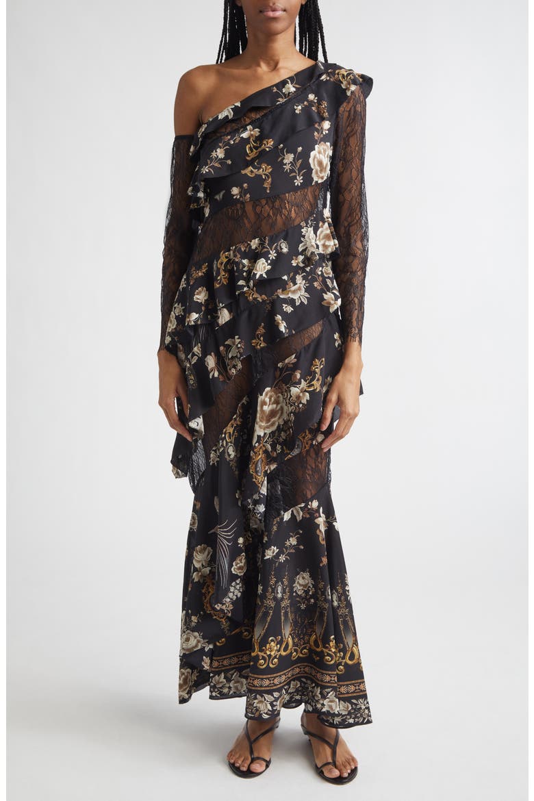 Flamenco Floral Print Long Sleeve Tiered Silk Maxi Dress, Main, color, FLAMENCO FOLKLORE