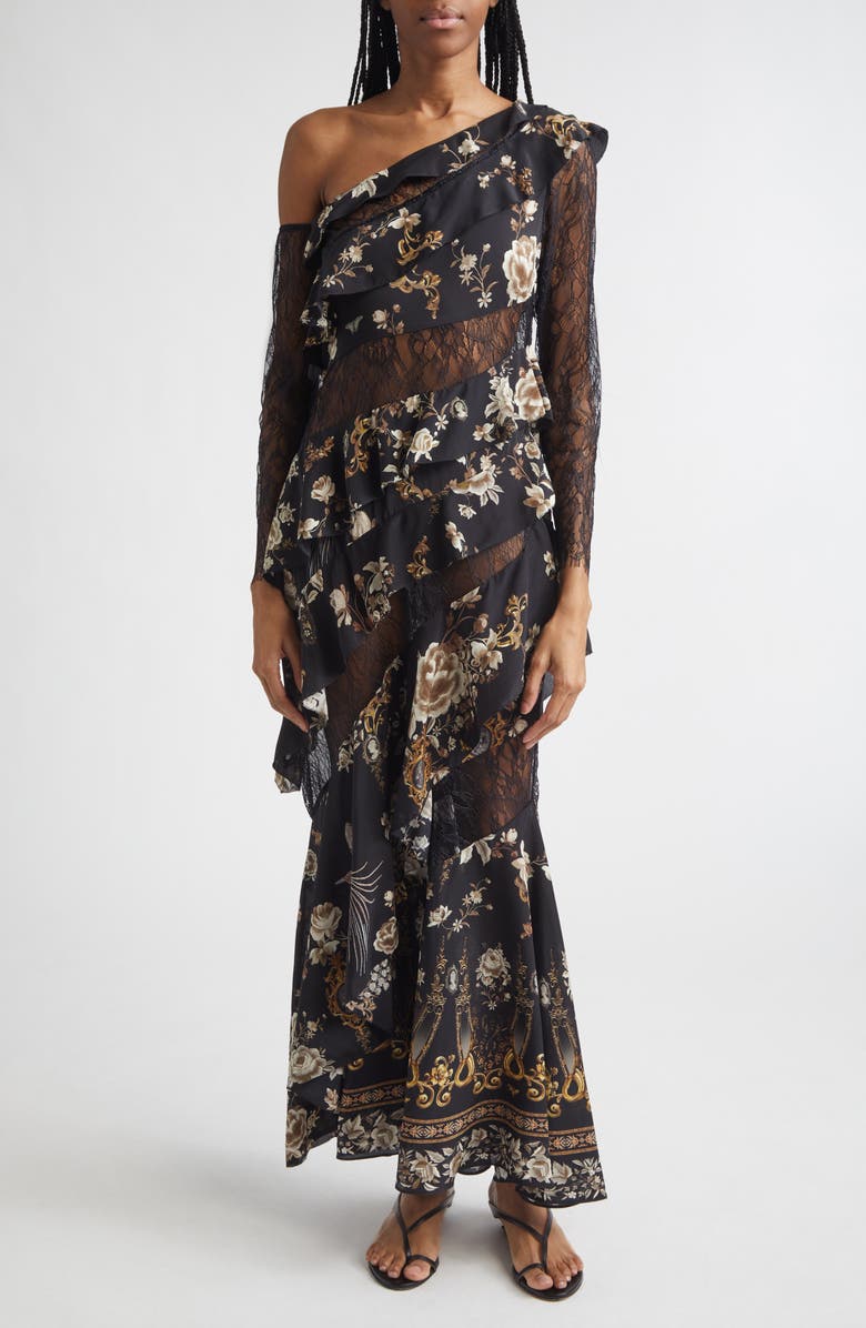 Camilla Flamenco Floral Print Long Sleeve Tiered Silk Maxi Dress, Main, color, Flamenco Folklore