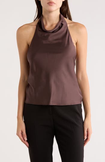 Renee C Satin Halter Top in Brown at Nordstrom Rack, Size Small