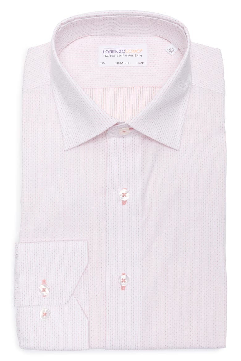 Pindot Trim Fit Dress Shirt, Alternate, color, WHITE