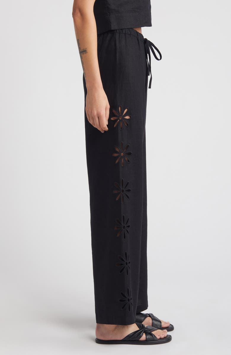 Rails Emmie Linen Drawstring Pants, Alternate, color, Black Eyelet