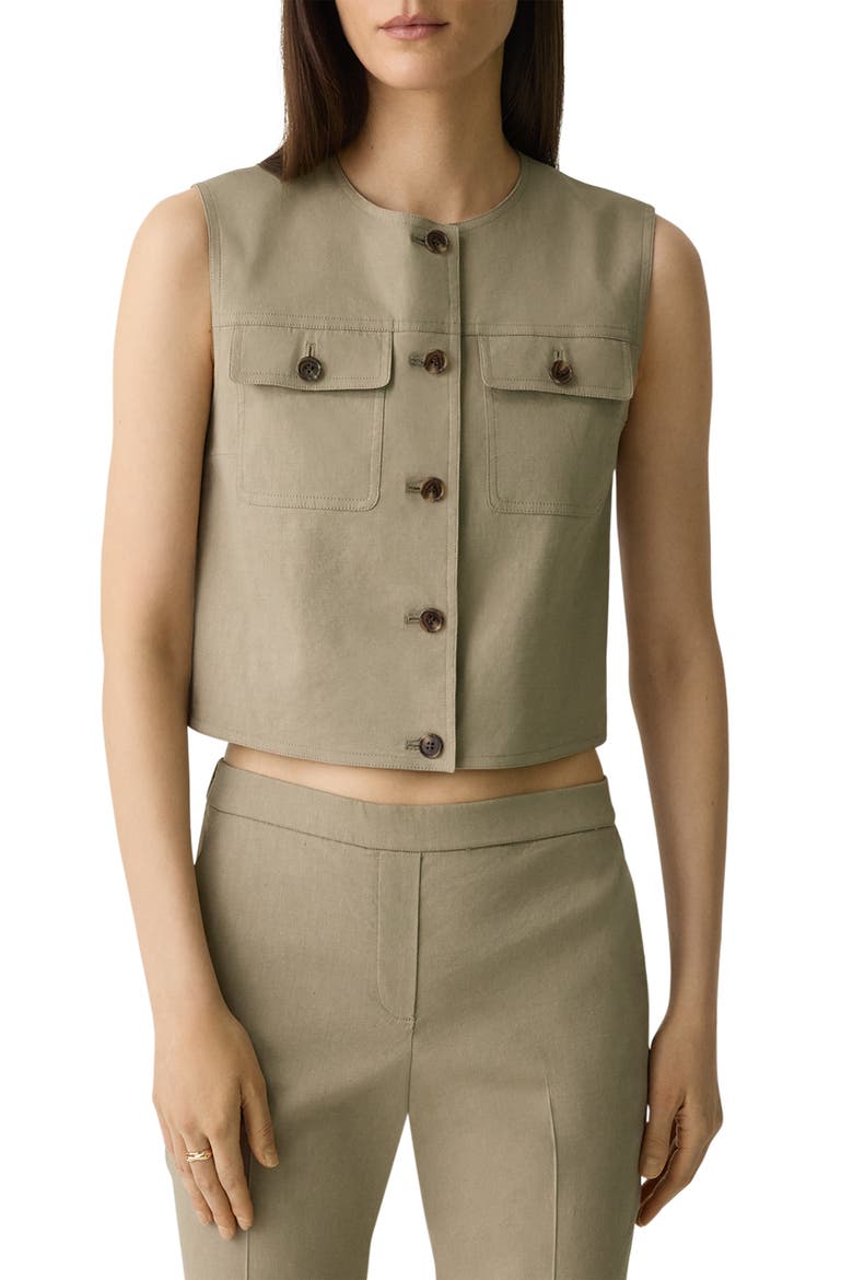 Linen Blend Trucker Vest, Main, color, SOFT TAUPE