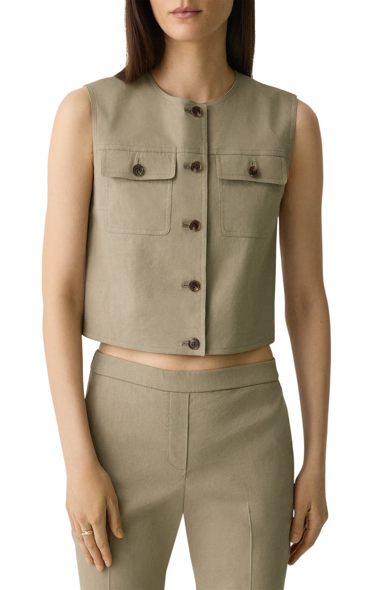 Theory Linen Blend Trucker Vest, Main, color, 