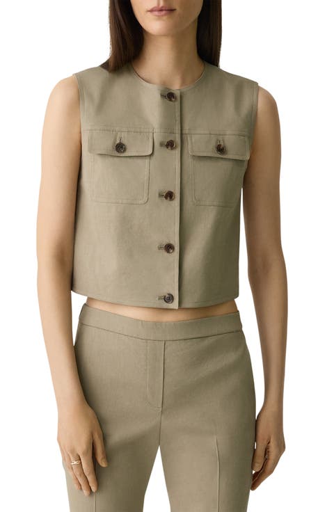 Linen Blend Trucker Vest