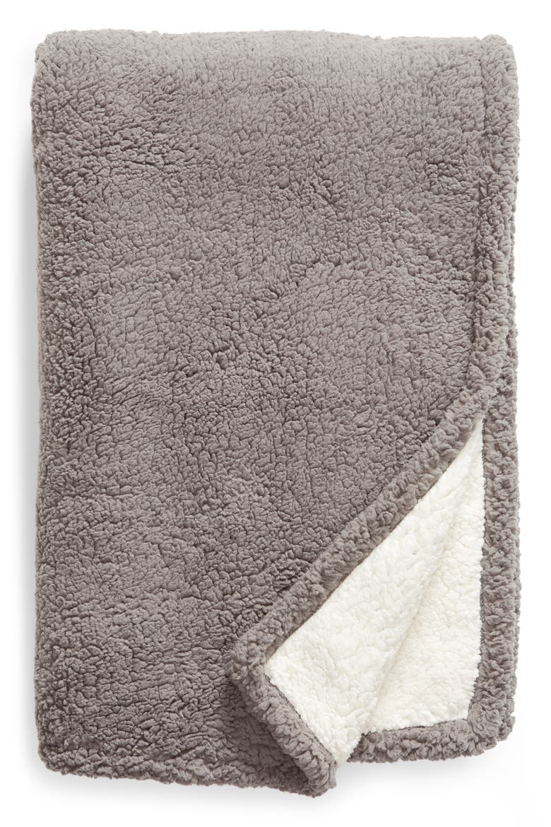 Reversible High Pile Fleece Throw Blanket, Main, color, GREY DECEMBER