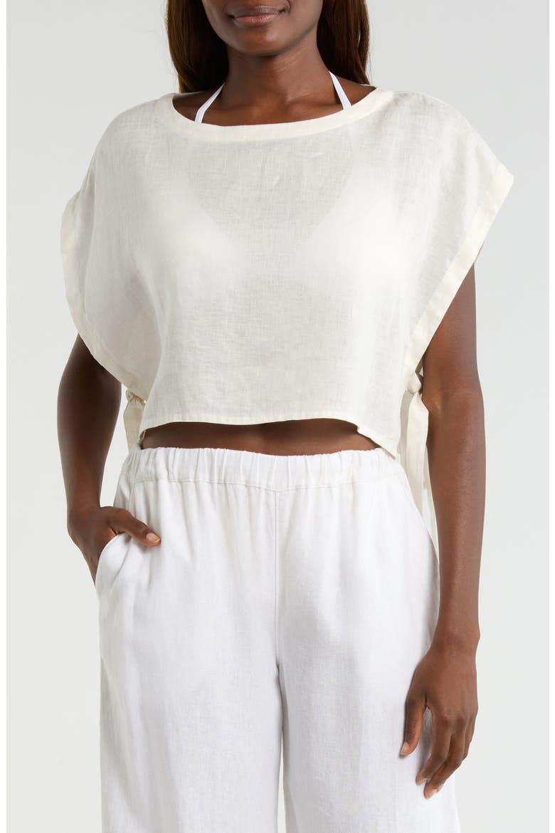 Cropped Linen Cover-Up Top, Main, color, WHITE