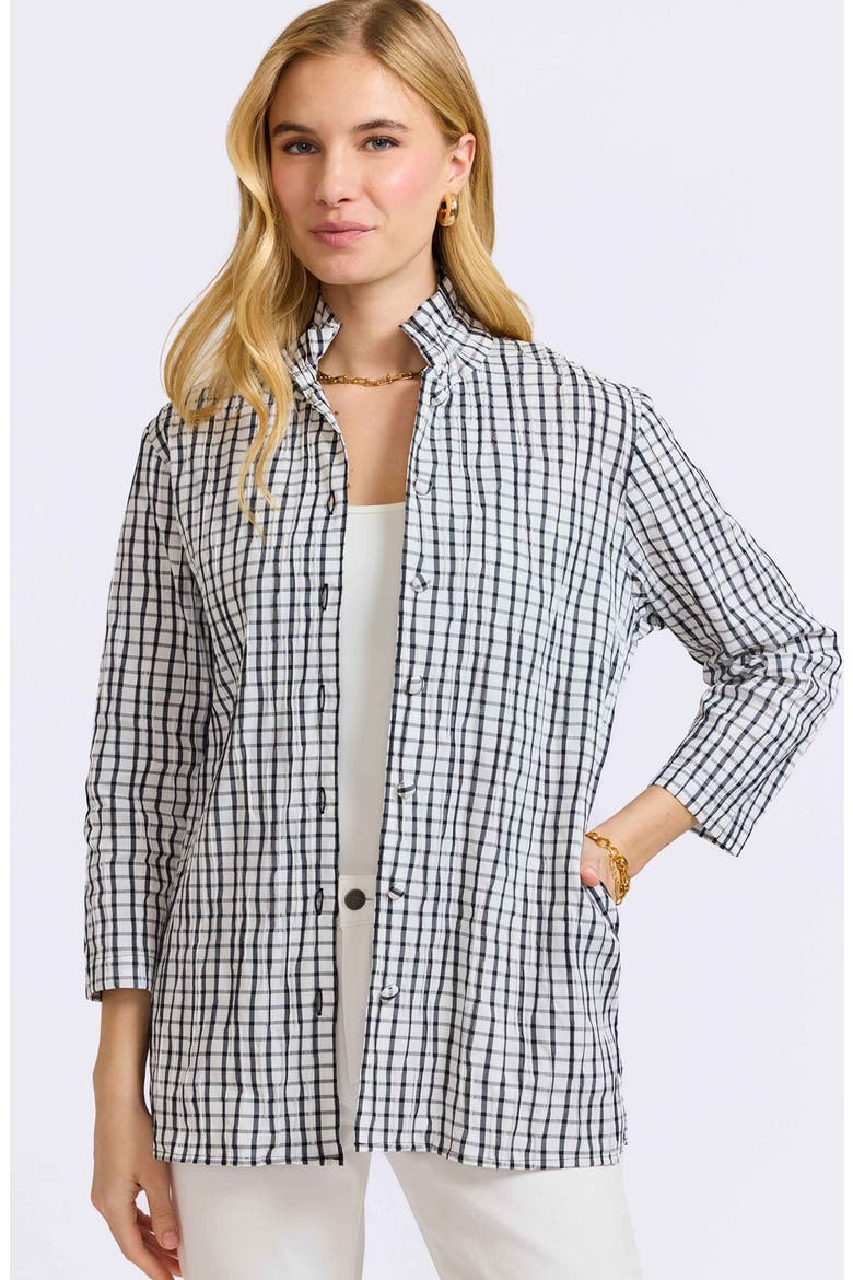 Carolina Crinkled Gingham Cotton Blend Shirt Jacket, Alternate, color, WHITE/ BLACK