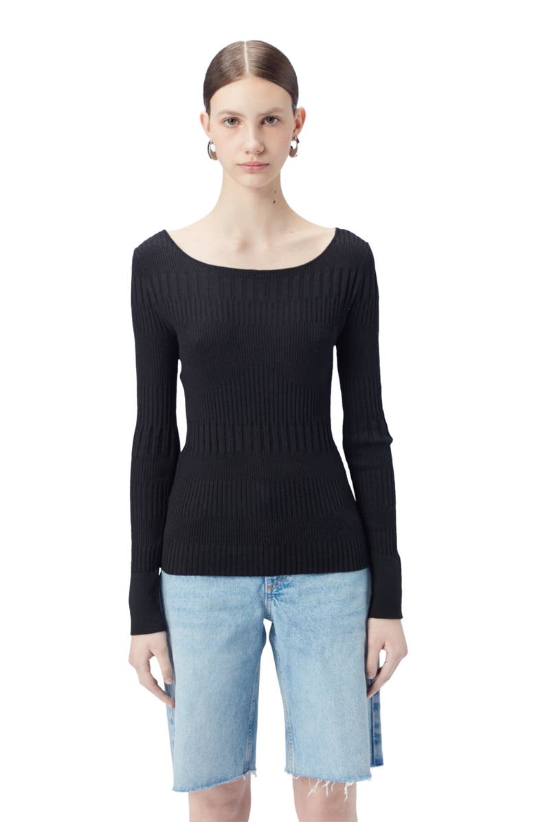 GOBI Mongolian Cashmere Ribbed Cotton Silk Cashmere Blend Sweater, Main, color, Black