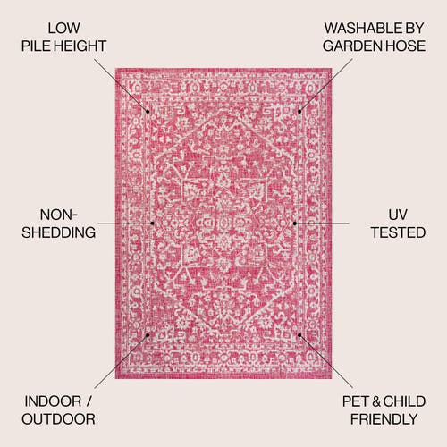 Jonathan Y Malta Bohemian Medallion Textured Weave Indoor/outdoor Area Rug In Fuchsia/light Gray