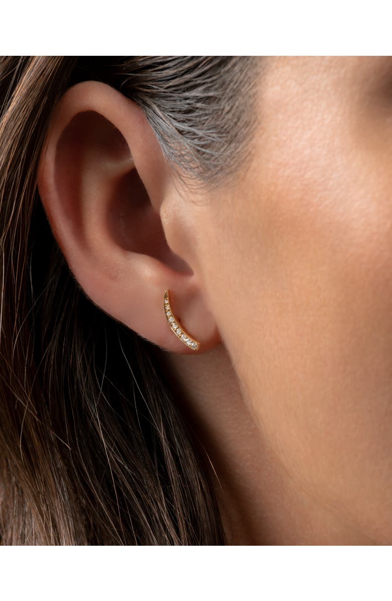 Eloise Jewelry Mini Crescent Moon Single Earring with Gemstones, Alternate, color, Right Side Diamond