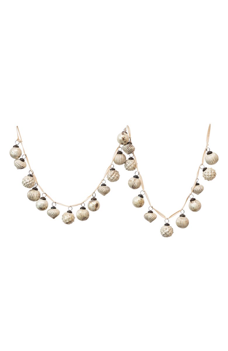 Storied Home Embossed Mercury Glass Ball Ornament Garland, Distressed Matte Cream, Main, color, 