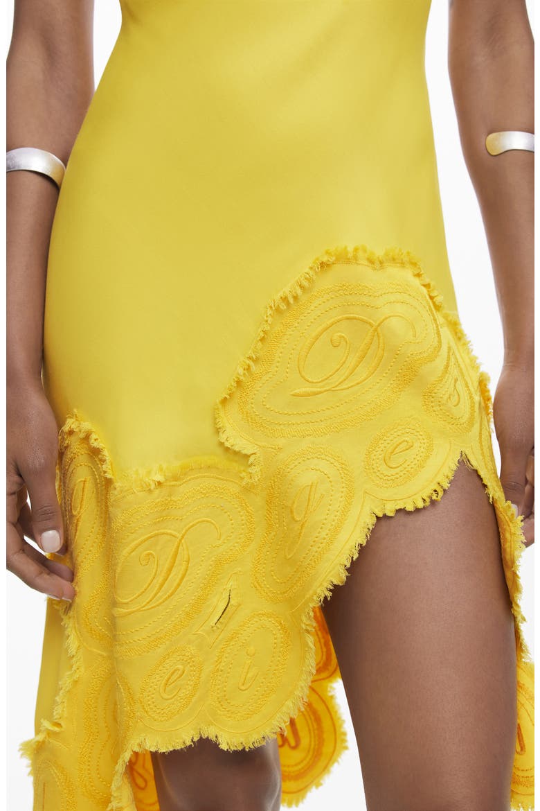 Embroidered Asymmetric Hem Satin Slipdress, Alternate, color, YELLOW
