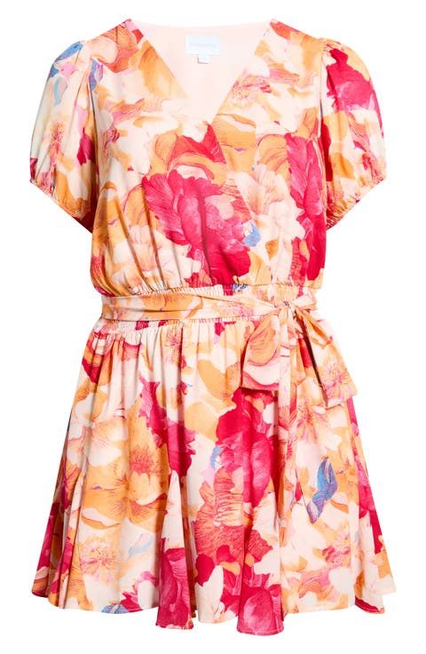 Floral Print Surplice Minidress