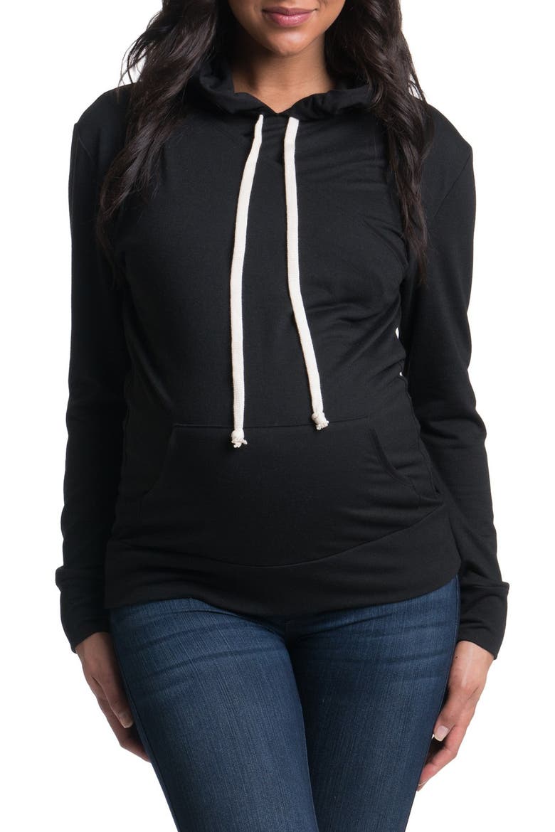 Cozy Maternity/Nursing Hoodie, Main, color, BLACK