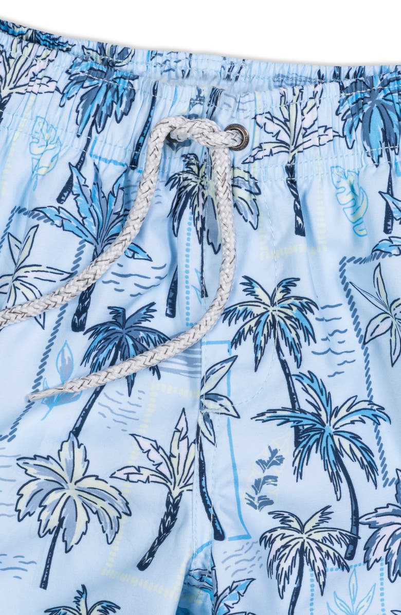 THE ENDLESS SUMMER Kids' Palm Tree Volley Swim Trunks, Alternate, color, Light Blue