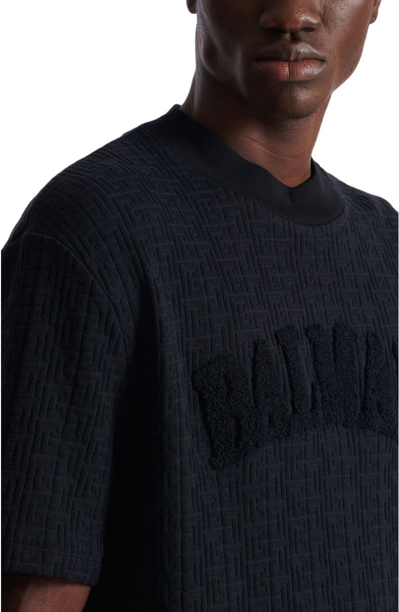 Balmain Terry monogram T-shirt, Alternate, color, Black