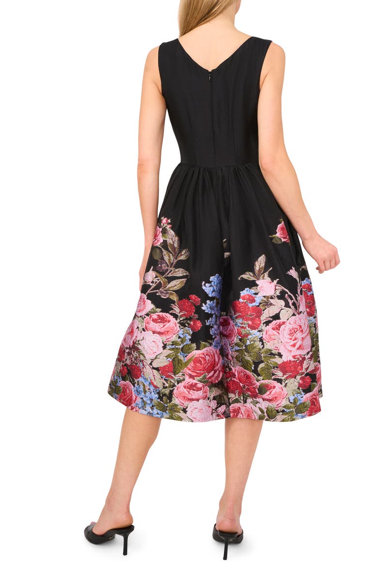 Floral Sleeveless Brocade Fit & Flare Midi Dress, Alternate, color, RICH BLACK