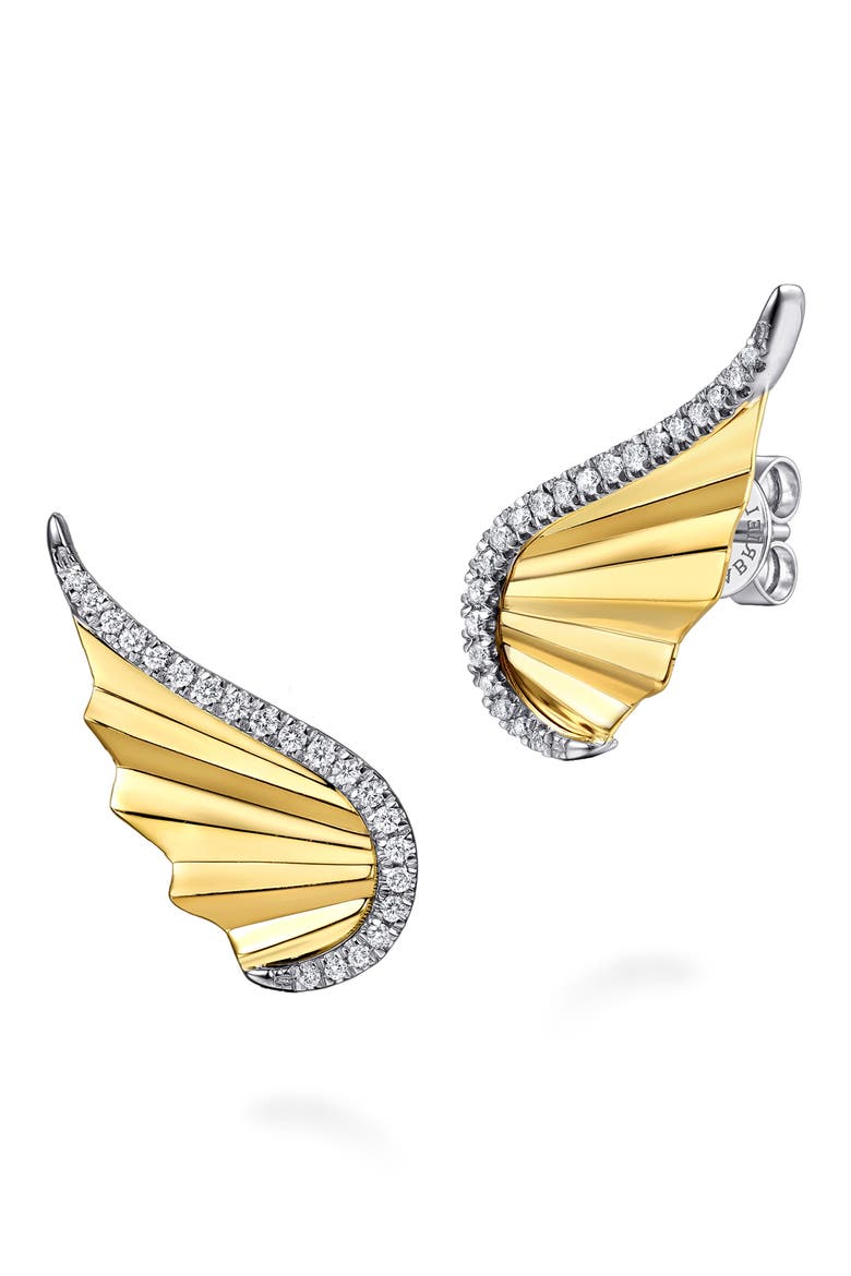 14k Gold Diamond Wing Stud Earrings, Main, color, 14K YELLOW/ WHITE GOLD