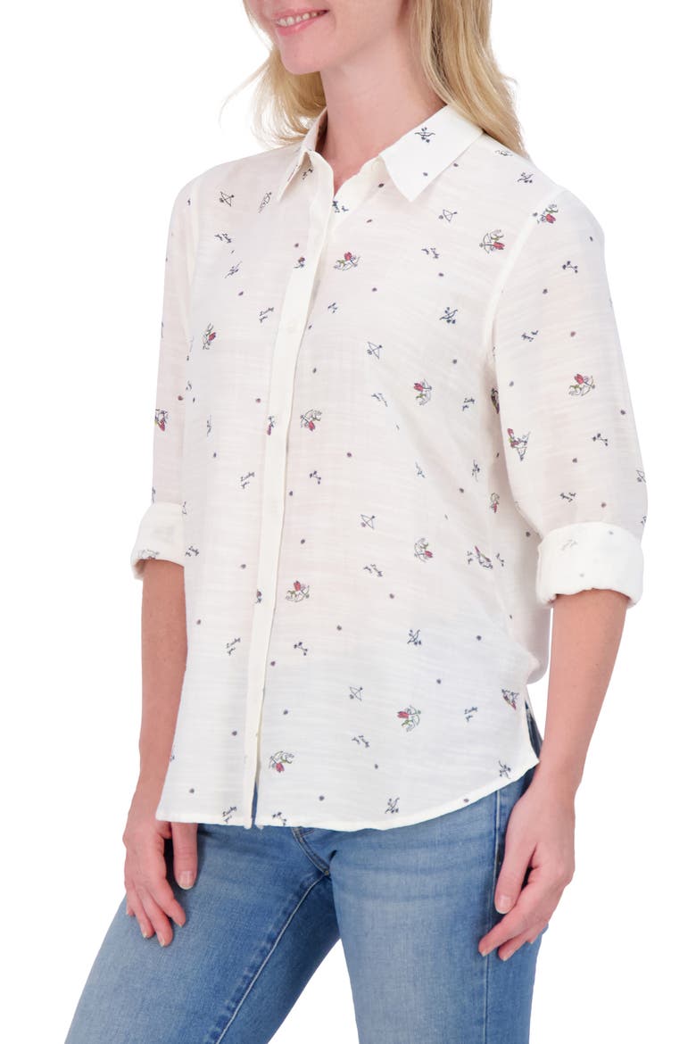 Heart Print Button-Up Shirt, Alternate, color, CREAM BLUE MULTI