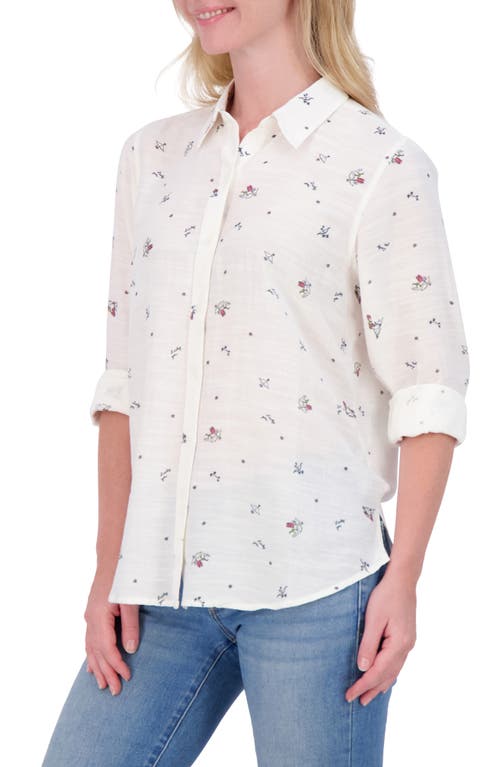 Lucky Brand Heart Print Button-up Shirt In Cream Blue Multi