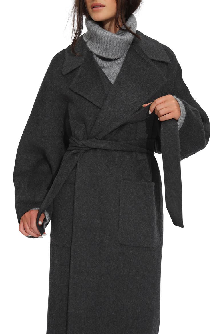 Belted Wool Blend Coat, Alternate, color, BLACK