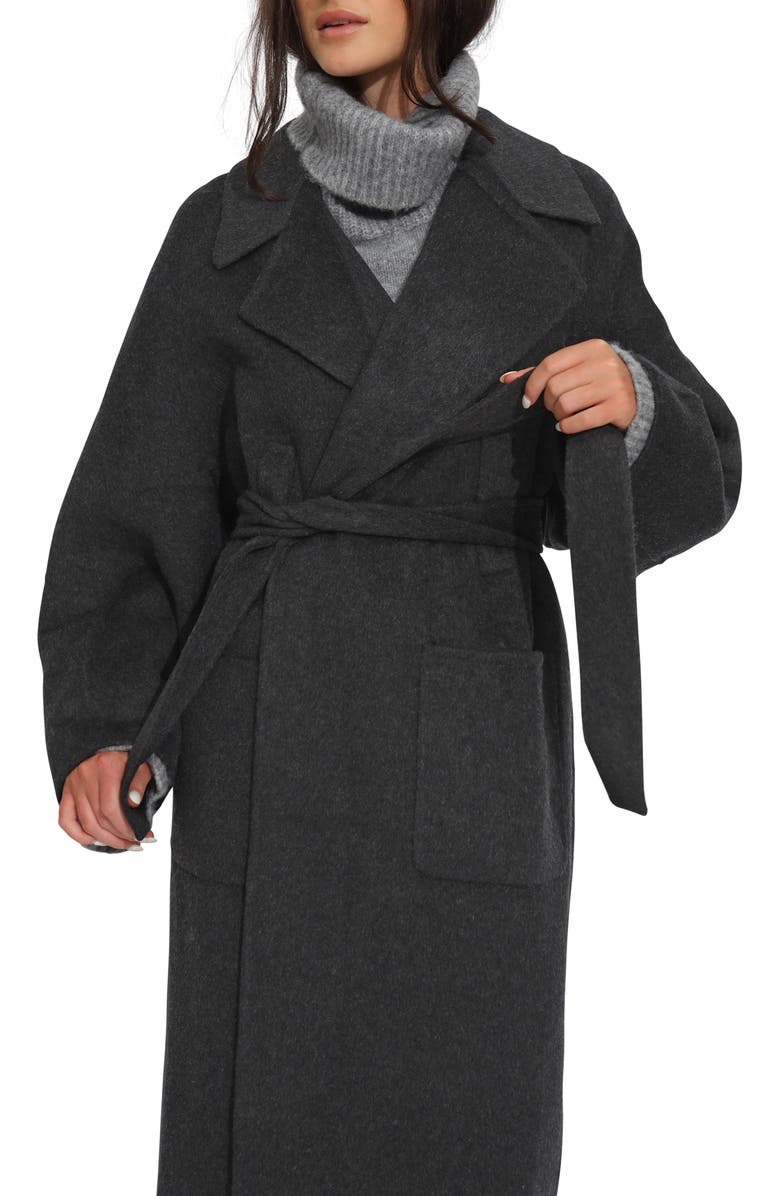 Belle & Bloom Belted Wool Blend Coat, Alternate, color, Black