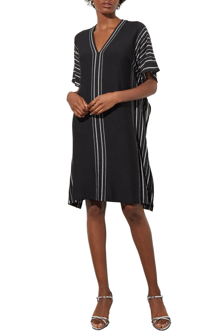 Shimmer Stripe Knit Dress, Main, color, BLACK/ SILVER